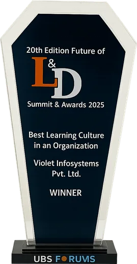 Best Learning Culture in an Organization trophy awarded to Violet InfoSystems at the 20th Edition Future of L&D Summit & Awards, 2025