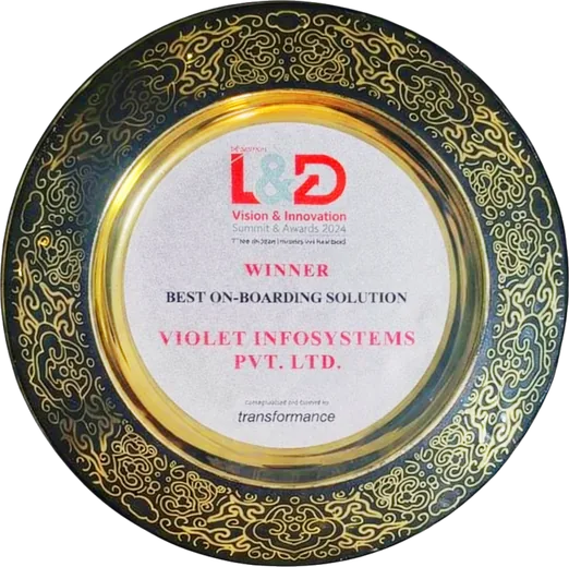 Best Onboarding Solution trophy awarded to Violet InfoSystems at the L&D Vision and Innovation Awards, 2024